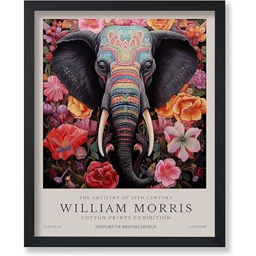 Monem Art William Morris Poster – Elephant and Flowers Print – Botanical Poster – Animal Illustration – Floral Design – Great Living Room or Office Decor – 18x24 UNFRAMED Wall Art