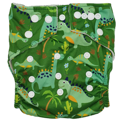 Stay Dry Bamboo Cloth Nappy - Green Dino