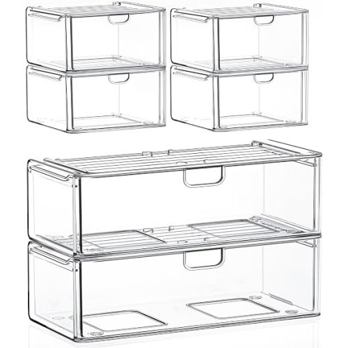 6-Pack Acrylic Stackable Storage Drawers for Vanity, Desk, Bath