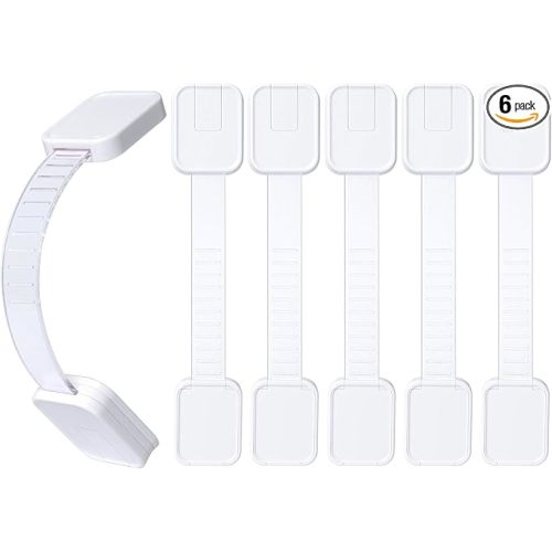 6-Pack Adhesive Baby proofing Strap Locks, Child Proof Cabinet Latches for Drawers, Microwave, Oven, Trash Can, Refrigerator, Toilet Lid, Adjustable No Drilling Need
