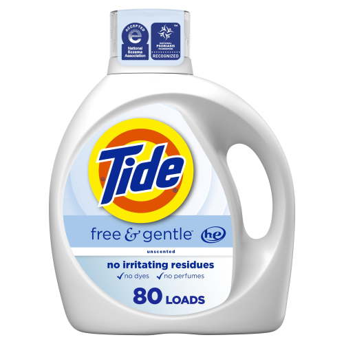 Tide Free & Gentle Liquid Laundry AIS1 Detergent, 105 fl oz, 80 Loads, HE Compatible