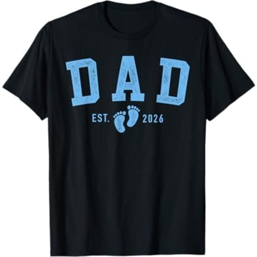 Dad Est 2026 Blue Baby Feet First Time Boy Daddy T-Shirt