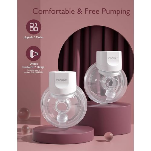 Momcozy Breast Pump Hands-Free S12 Pro, Wearable & Portable Pump with Soft DoubleFit Flange, 3 Modes | 9 Levels Double Electric Pump Wireless, Smart Display, 24mm, 2 Pack - Pack of 2 - Cozy White