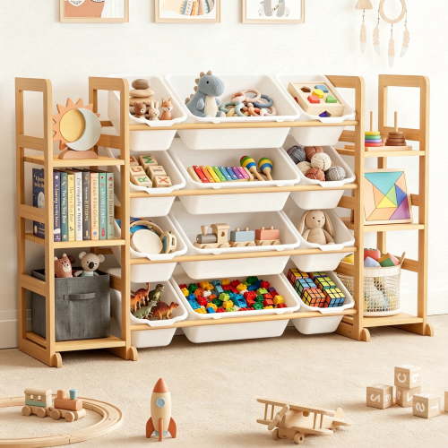 Tacwily 6-Shelf Toy Storage Organizer with 12 Bins, Kids Bookshelf and Display Rack for Bedroom, White