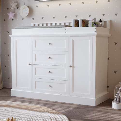 WIAWG Nursery Dresser with Changing Table Top, 46" W Baby Dresser with 2 Drawers,White