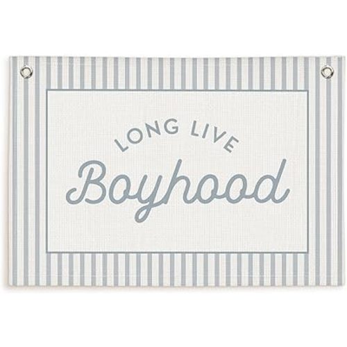 Lacama Long Live Boyhood Boys Room Decor, Boy Nursery Decor, Linen Banner Wall Hanging Canvas Banner Flag Decor for Toddler Boy Room Nursery 30x20 Inch