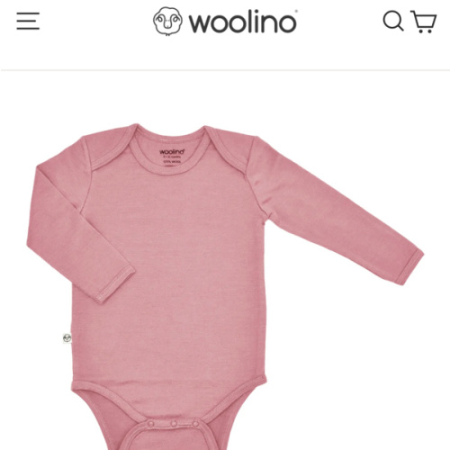 Baby Bodysuit, Long Sleeve, Merino Wool, Blush