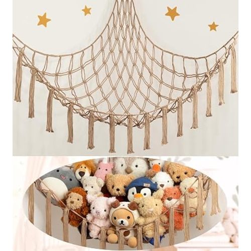 Stuffed Animal Storage Hammock or Net Corner - Large Toy Hammock Net for Stuffed Animals Room Decor - Cute Stuff Animal Organizer Plush Holder - Kids Baby Nursery Essentials Wall Bedroom Home Decor