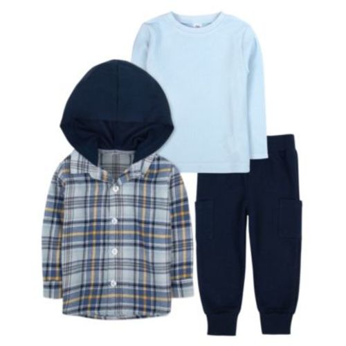 Baby Boy Flannel Plaid Hoodie, Long Sleeve Top & Pant, 3-Piece Set