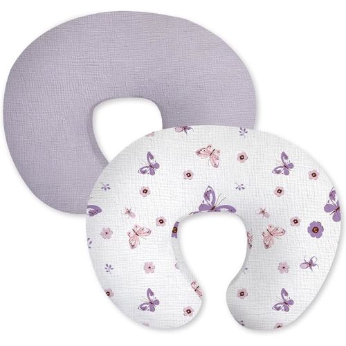 Little Grape Land Muslin Nursing Pillow Covers 2 Pack, 100% Cotton Removable Breastfeeding Pillow Covers, Feeding Pillow Slipcovers for Baby Boys & Girls, (Purple Butterfly & Purple)