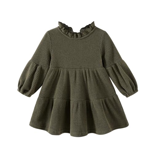 Toddler Kids Baby Girl Dress Lantern Long Sleeve Solid Color Casual Dresses Girls Fall Winter Outfit Clothes