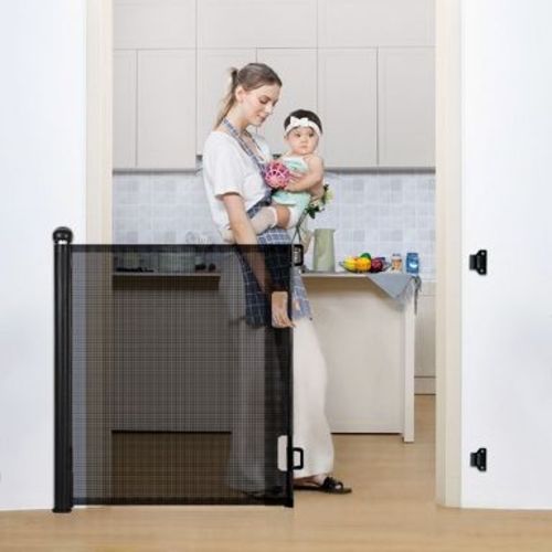GOTGELIF Retractable Baby Gate 55" Wide x 33" Tall Mesh Gate Black