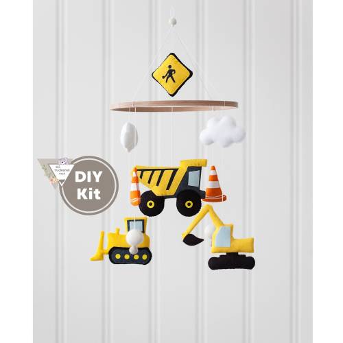 DIY Kit - Felt Construction Vehicle DIY Baby Mobile Kit - Felt Craft Sewing Kit - Handmade Nursery Decor