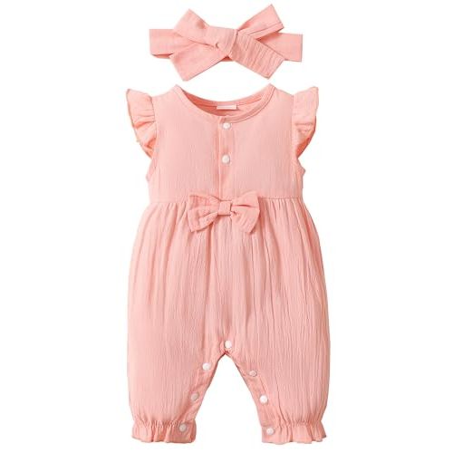 Renotemy Baby Girl Clothes Romper Infant Summer Bodysuit Outfits Cotton Linen Jumpsuits Newborn Essential Preemie Clothes