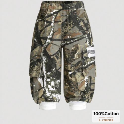 SHEIN Playful Pals Baby Boy Camouflage Cargo Pants Casual Loose Fit Straight Leg Jeans With Branch Pattern,Holiday,Summer,Travel | SHEIN USA
