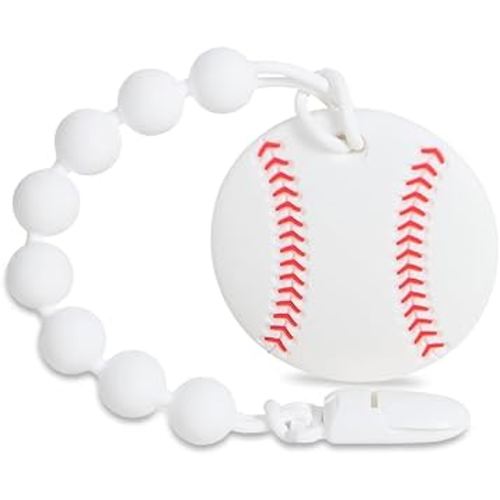 Baby Sports Ball Teething Toys,Food Grade Silicone Teether with One-Piece Pacifier Clip Holder,Shower Gift,Teething Pain Relief for 3 Months+ Boy and Girl,BPA Free,Freezer Safe. (Baseball)