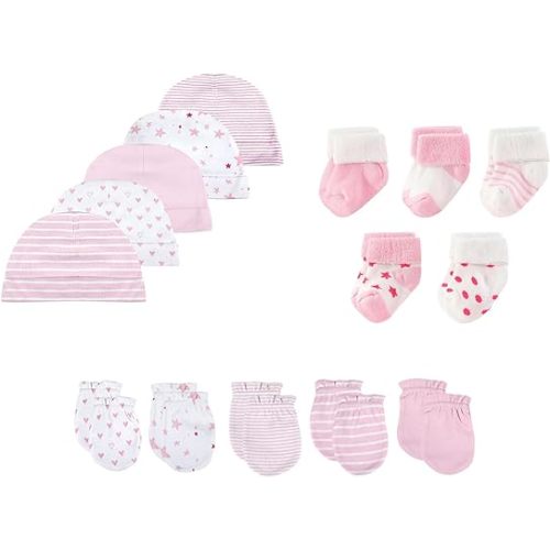 15 Pack Unisex New Born Boy Girls Hats Mittens Socks Sets Cotton Soft Infant Accessory 0-6 Months Baby Essentials