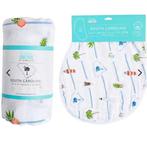 South Carolina Baby Swaddle & Burp Cloth Set | Soft Muslin Cotton – Little Hometown