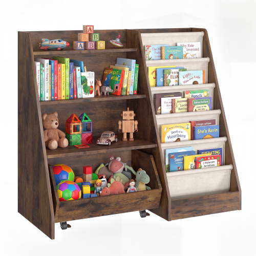 Fowroa Kids Bookshelf, Toy Storage Organizer, 4-Tier Modern Wooden for Toddlers Brown