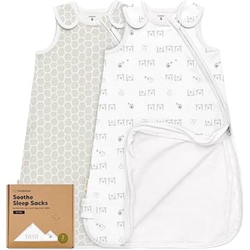 2-Pack Organic Baby Sleep Sacks, 100% Cotton - Soft & Breathable 0.5TOG Baby Wearable Blanket, Toddler Sleeping Sack 0-6 months,Easy to Wear Transitional Swaddles for Newborns,Infants (Bumble Bear, S)