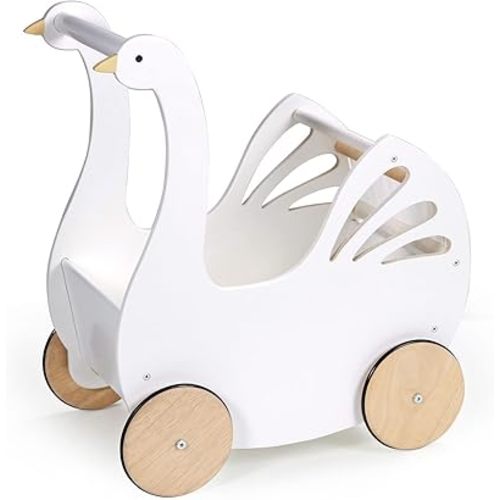 Tender Leaf Toys - Sweet Swan Pram - Wooden Swan Shape Dolls Stroller - Inspired Role-Play Toy for Boys and Girls, Improve Gross Motor Skills and Creativity - Age 18m +