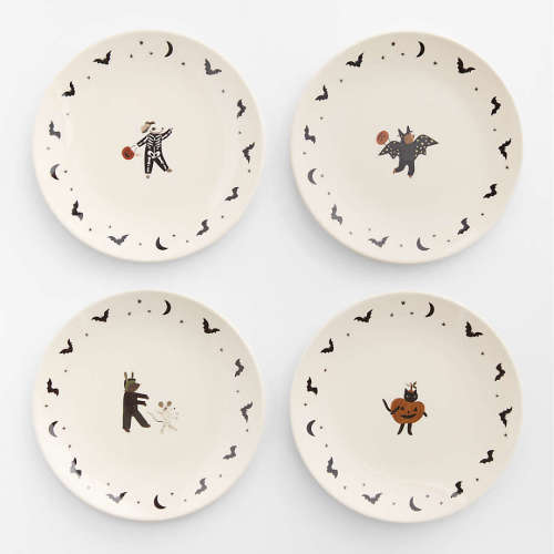 Halloween Melamine Kids Dinner Plates, Mixed Set of 4