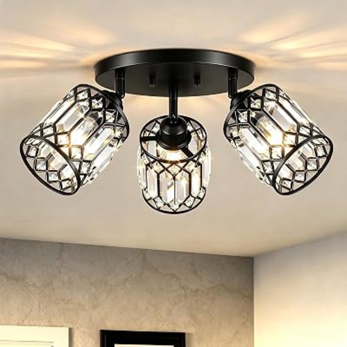 Black Crystal Ceiling Light Fixture, Rotatable, 3-Light, E26