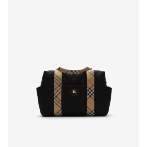Check Trim Quilted Nylon Baby Changing Bag in Black - Children | Burberry® Official