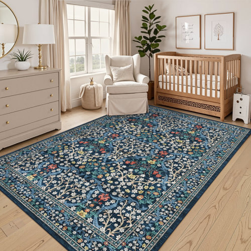 Winston Porter Vintage Floral Area Rug Washable Rugs Stain Resistant Easy Cleaning Indoor Carpet With Non-Slip Backing Low Pile Floor Cover Non Shedding Folding Throw Carpet For Home Decor & Reviews | Wayfair
