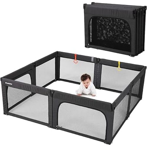 Doradotey Baby Playpen Foldable for Toddlers 1-3, Size and Shape Adjustable Enclosure, 8-Panels Detachable Gate 79x71 Large Indoor Playard, Easy Assembly and Clean, Safety Fence Play Area, Black