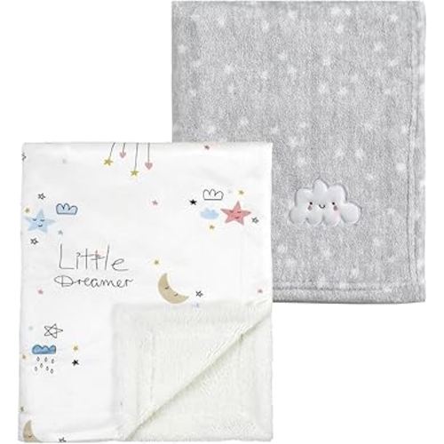CREVENT 2Pcs 30''X40'' Cute Cozy Fluffy Warm Baby Blankets for Infants Toddlers' Bedding Crib Cot Stroller - Grey Cloud + Dream