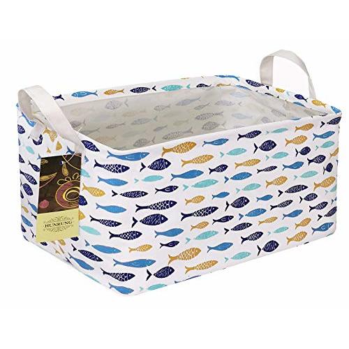 HUNRUNG Rectangle Storage Basket Cute Canvas Organizer Bin for Pet/Children Toys, Books, Clothes Perfect for Rooms/Playroom(rectangle-fish)