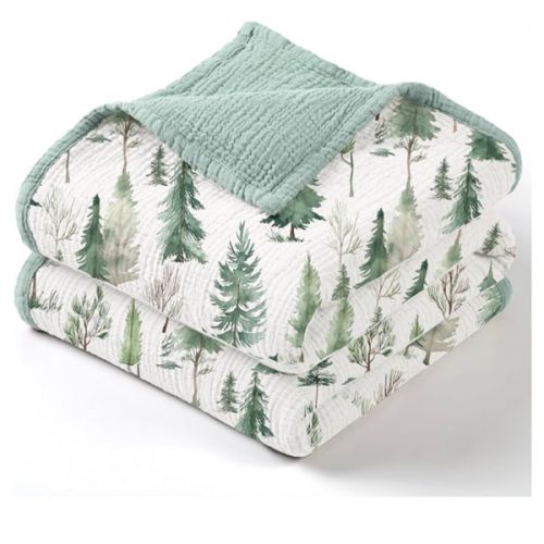 lulumoon Muslin Baby Blanket Neutral: Lightweight Cotton Blanket with Woodland - Ideal for Newborn to Toddler 47"x47" (Pine Forest)