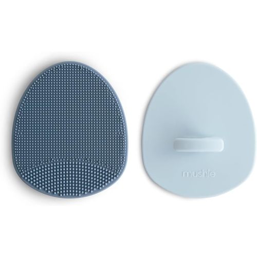 mushie Baby Bath Cradle Cap Brush | Soft Silicone Bristles for Dry Skin, Eczema, & Cradle Cap Treatment | 2-Pack (Tradewinds/Periwinkle)