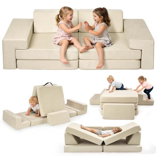 7-Piece Modular Kids Play Couch Indoor Toddler Sofas with Removable Cover& Easy to Clean for Living Room and Playroom Beige