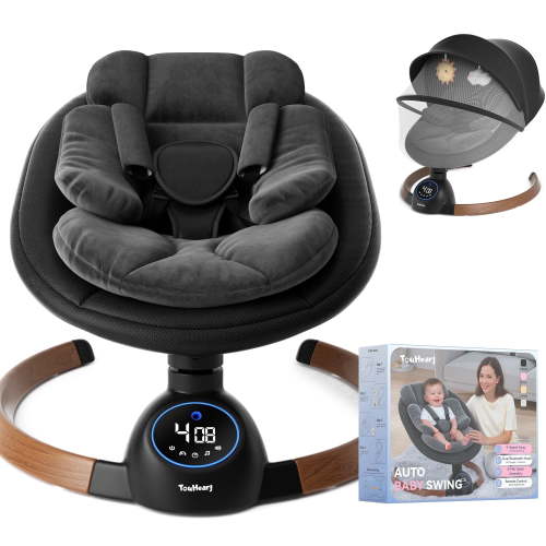 TouHeart Electric Baby Swing, Infant Rocker with Bluetooth & Remote,5 Speeds,10 Lullabies,3 Timing, Black