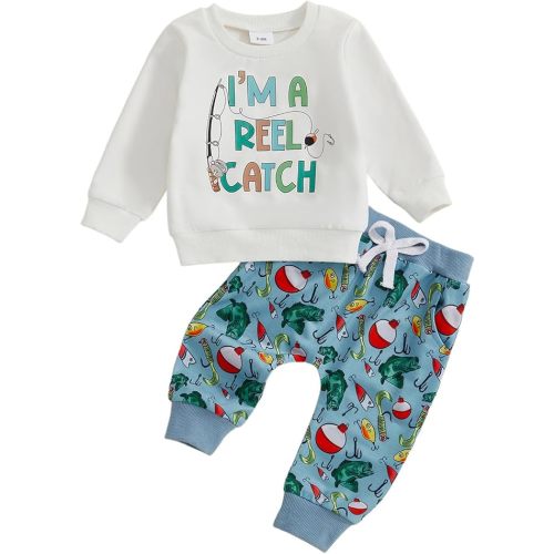 Kupretty Toddler Baby Boy Clothes Fishing Outfit Fish Pullovers Sweatshirt + Fishing Pants 6 12 18 24 Month 2T 3T 4T