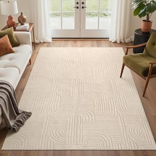 GENIMO Beige Rug 5x7 Washable Area Rugs for Living Room, Soft High Low Pile