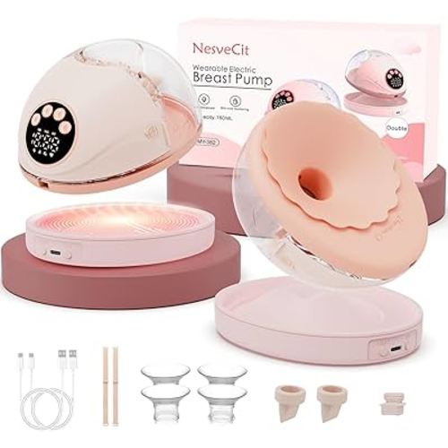 Heated Wearable Breast Pump, Electric Hands-Free Breast Pump with Voice Reminder & Auto-Stop Fuction, 6 Modes/12 Levels Hospital Grade Suction with 3 Flange Sizes, Ultra-Slim for in-Bra Use, 2 Pack
