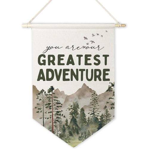 ArtisaEura Woodland Nursery Wall Canvas Banners, Mountain Nursery Decor, You Are Our Greatest Adventure Hanging Display Pennant Banner Flags, Forest Mountain Wall Decor for Kids Room Bedroom Playroom
