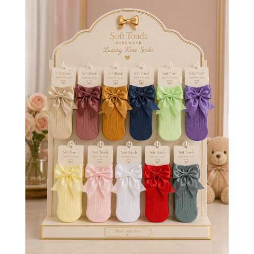 Spanish Baby Pom Pom Knee High Socks, Newborn Baby Gift, Spanish Babywear, Satin Ribbon Knee Socks, Luxury Baby Socks – Preorder