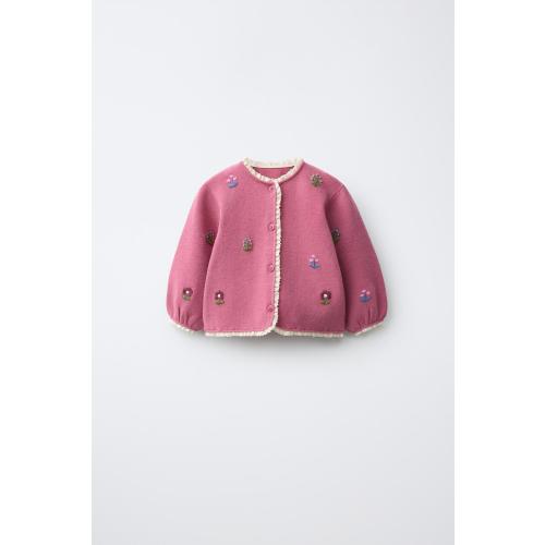 EMBROIDERED FLOWER CARDIGAN - Pink | ZARA United States