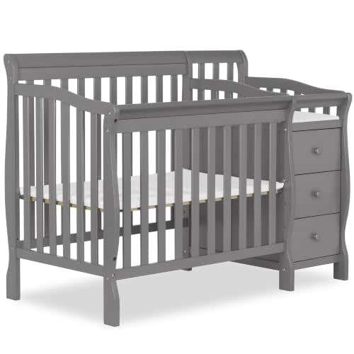 Dream On Me Jayden 4-in-1 Convertible Mini Baby Crib with 3 Drawer Changer | Detachable Changer, 3 Drawers, 3-Position Support, Twin Bed, BSA, 50Lb