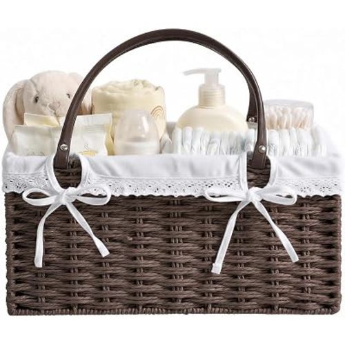 Yecaye Large Baby Diaper Caddy Organizer, Paper Rope Storage Baskets, Brown