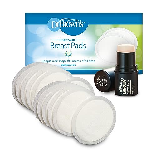 Dr. Brown’s Lanolin + Nipple Balm with Disposable One-Use Absorbent Breast Pads for Breastfeeding and Leaking - 100pk