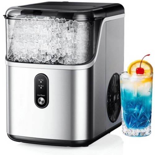 Simzlife 35 Lbs. Countertop Nugget Ice Maker, Stainless Steel Portable Ice Maker Machine with Self-Cleaning Function, Silver