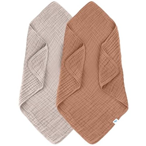 SWEET DOLPHIN Muslin Baby Bath Towels Blanket - 2 Pack 100% Cotton Towel for Babies, Infants, Toddlers - 40x40Inch - Highly Absorbent, Light Bean Paste