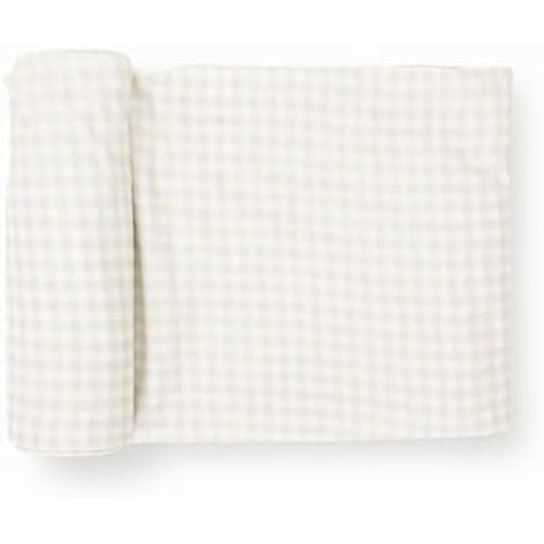 Little Unicorn Stretch Knit Swaddle Blanket | Single | Super Soft | Swaddling, Burping, Nursing | Newborns and Infants | Large 47” x 47” | Machine Washable | Tan Gingham