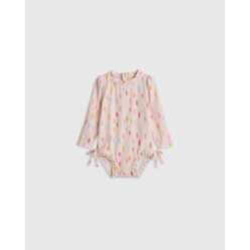 Long Sleeve Tie One-Piece Swimsuit - Baby in Pink Daisy