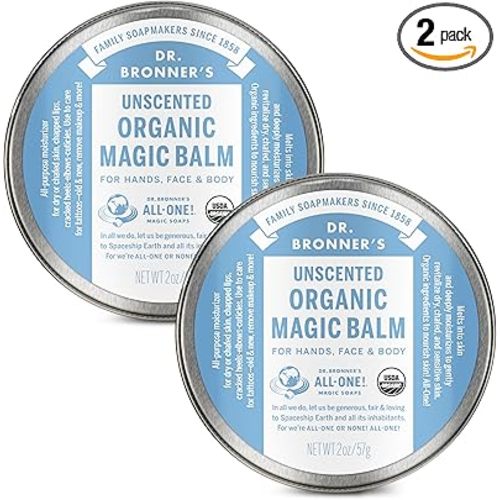 Dr. Bronner's - Organic Magic Balm - Baby Unscented, Made with Organic Beeswax & Hemp Oil, Moisturizes & Soothes Hands, Face & Body (2 oz, 2-Pack)